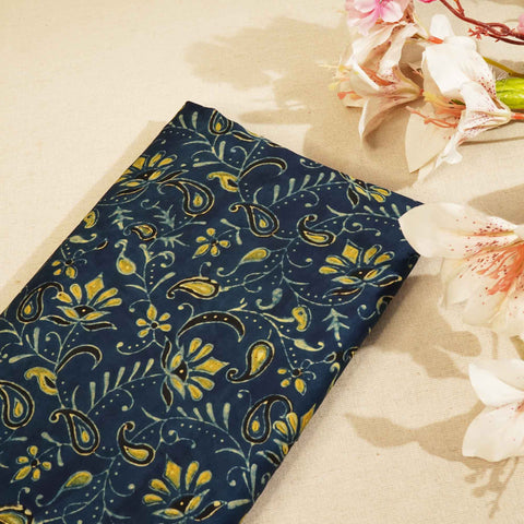 Blue Floral Ajrakh Modal Satin Modal Ajrakh IA-26886