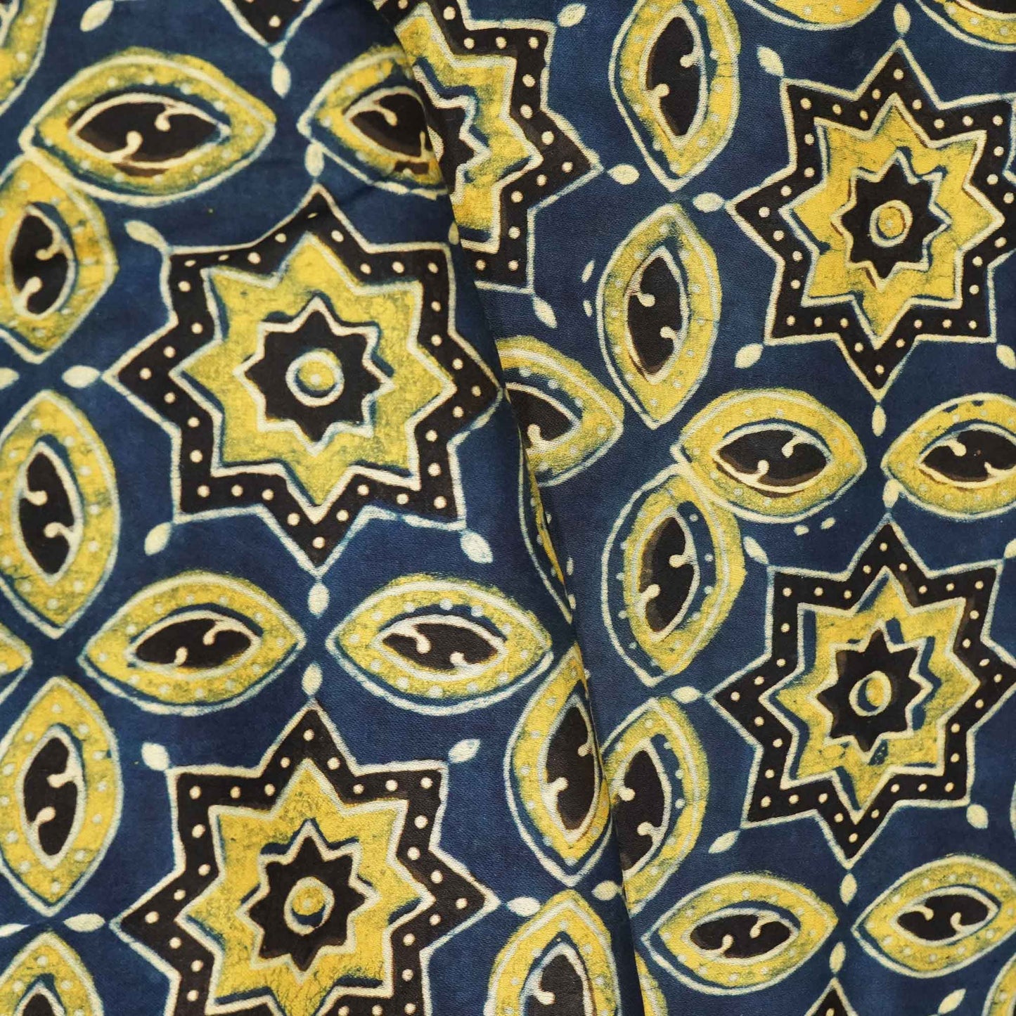 Navy Blue Ajrakh Modal Satin Fabric Modal Ajrakh IA-26890