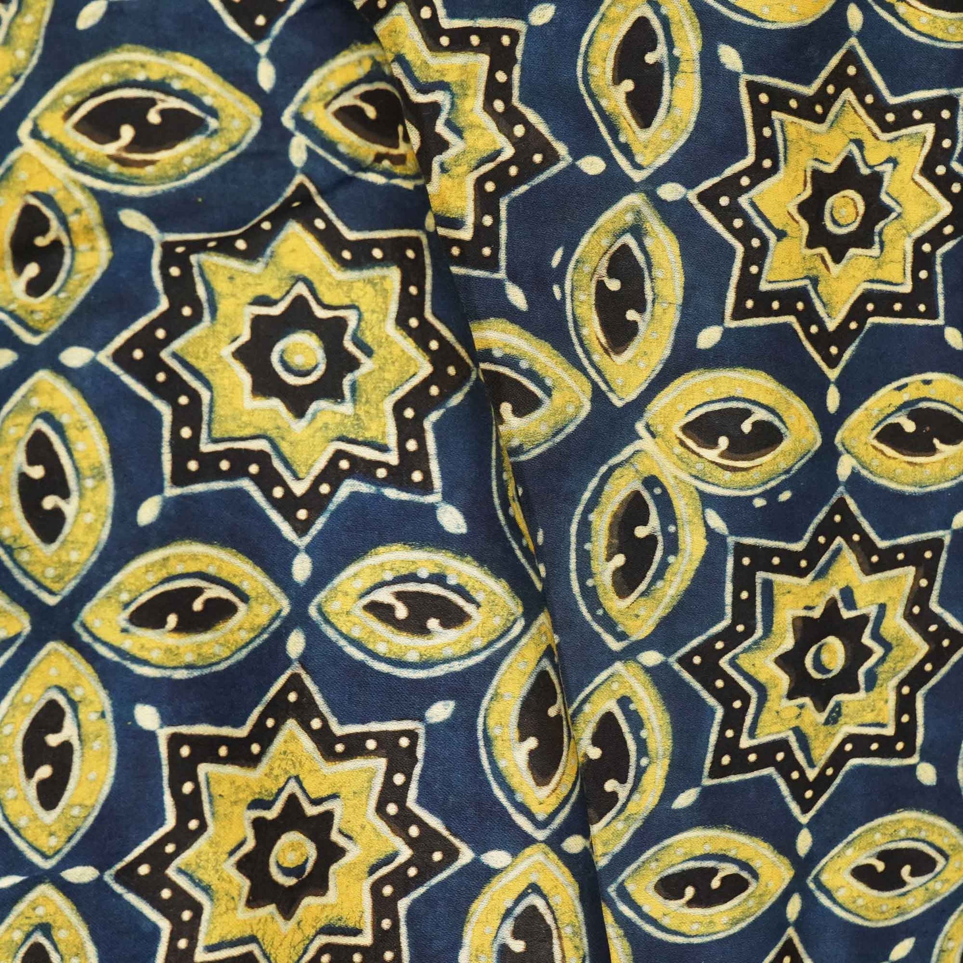 Navy Blue Ajrakh Modal Satin Fabric Modal Ajrakh IA-26890