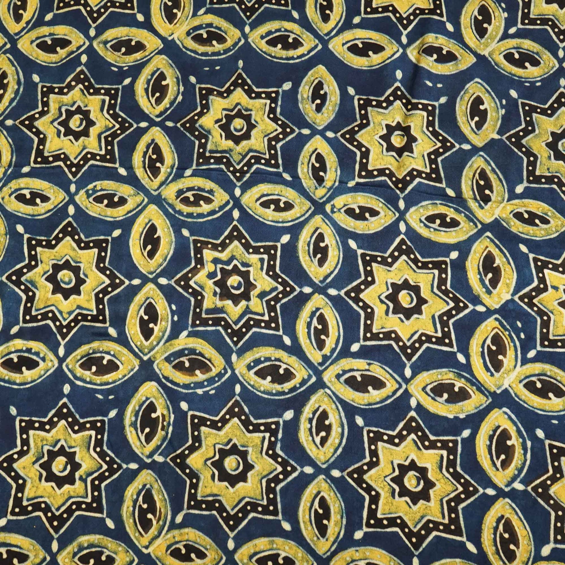 Navy Blue Ajrakh Modal Satin Fabric Modal Ajrakh IA-26890