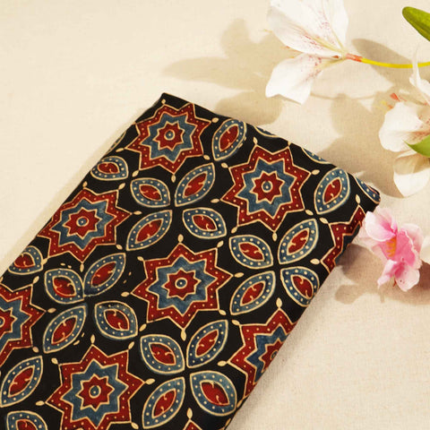 Black Ajrakh Modal Satin Fabric Modal Ajrakh IA-26893