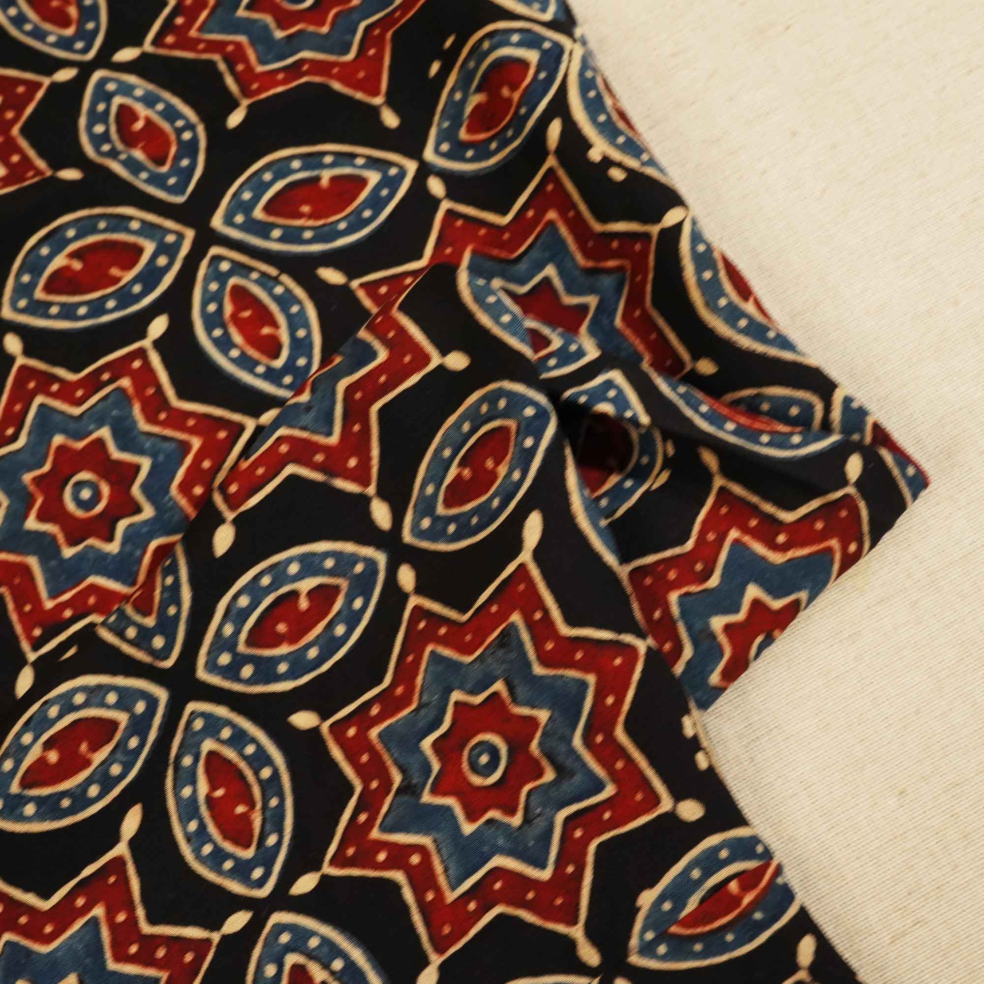 Black Ajrakh Modal Satin Fabric Modal Ajrakh IA-26893
