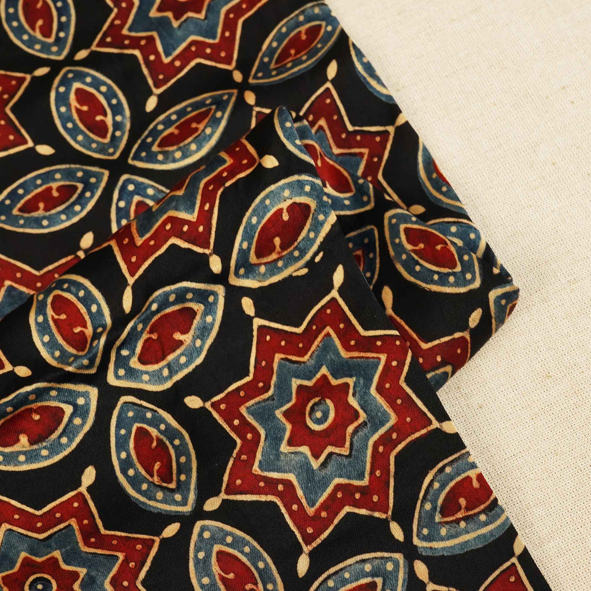 Black Ajrakh Modal Satin Fabric Modal Ajrakh IA-26894