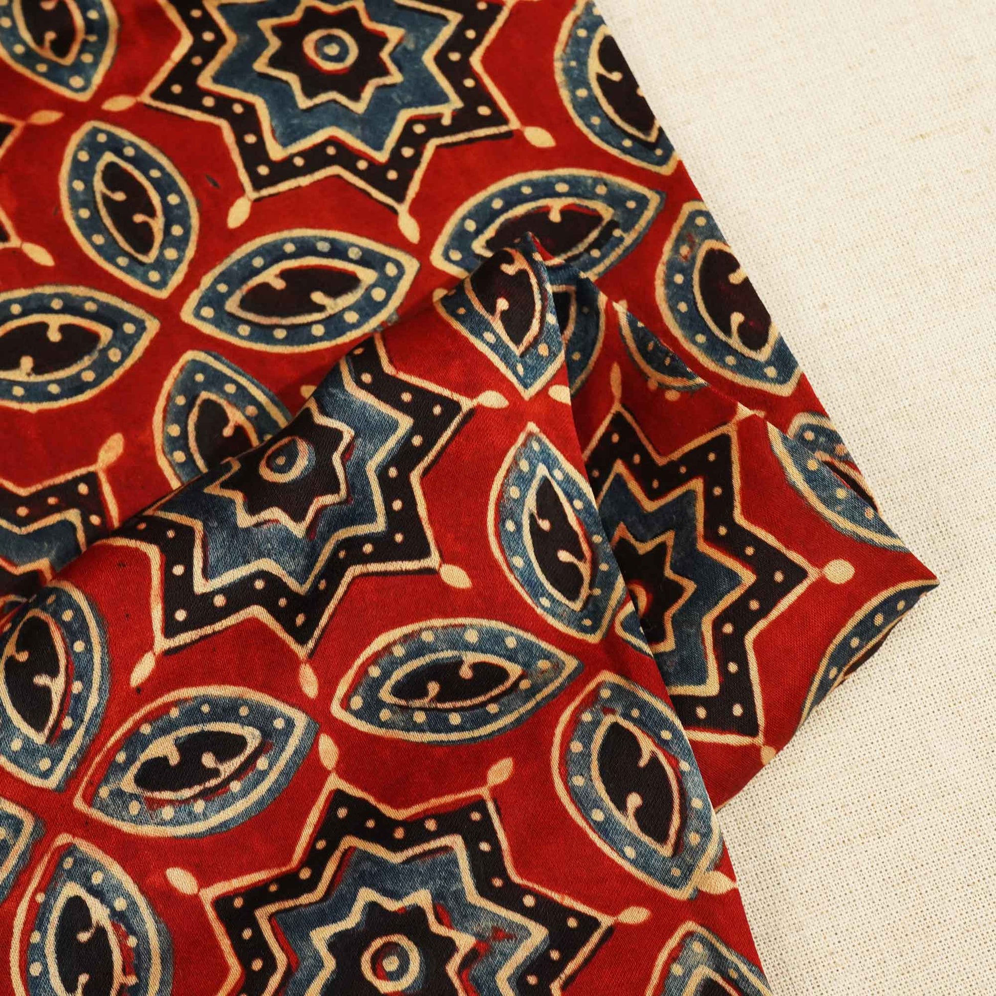 Red Ajrakh Modal Satin Fabric Modal Ajrakh IA-26895