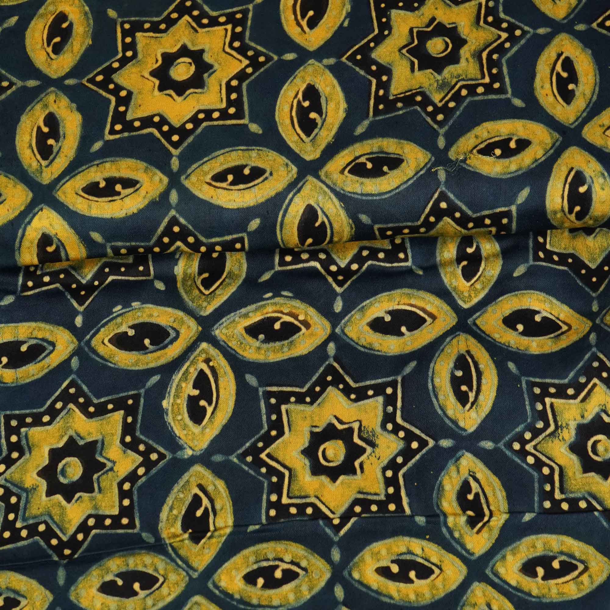 Navy Blue Ajrakh Modal Satin Fabric Modal Ajrakh IA-26897