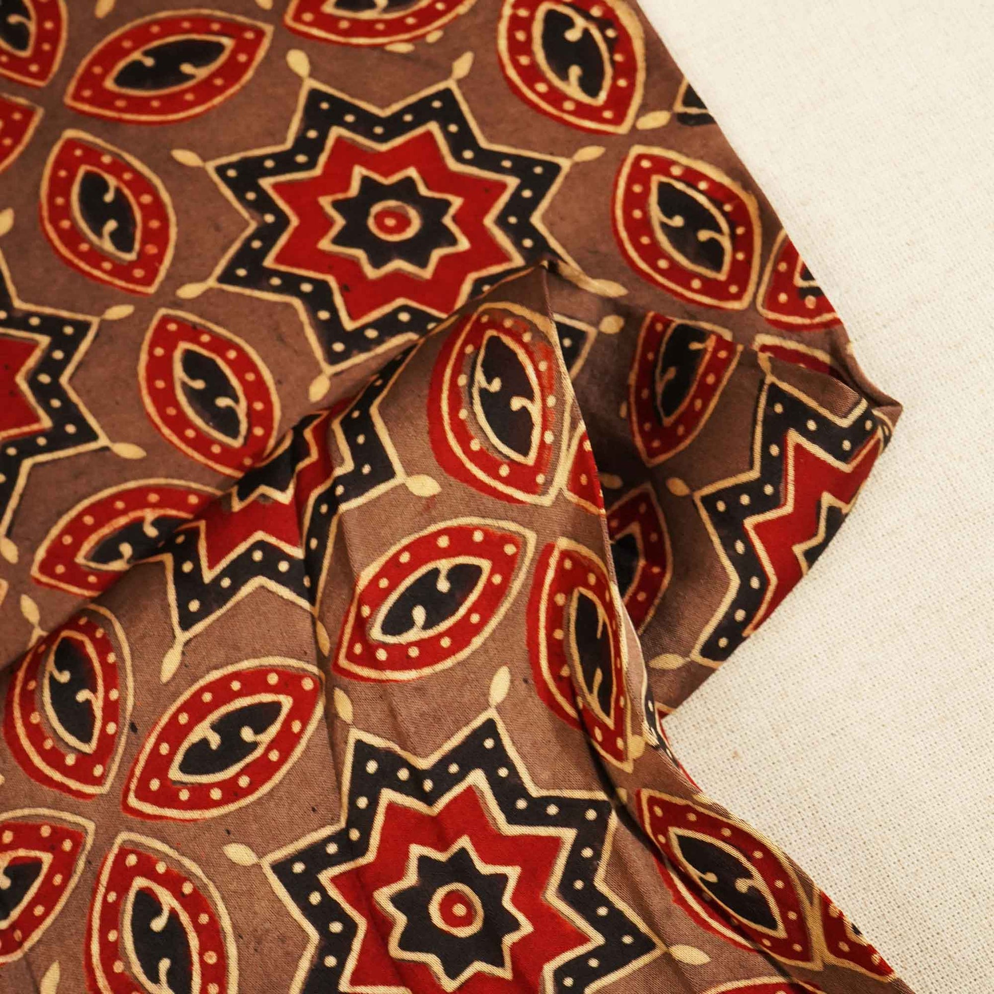 Brown Blue Ajrakh Modal Satin Fabric Modal Ajrakh IA-26898