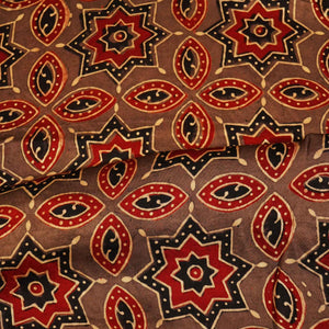 Brown Blue Ajrakh Modal Satin Fabric Modal Ajrakh IA-26898