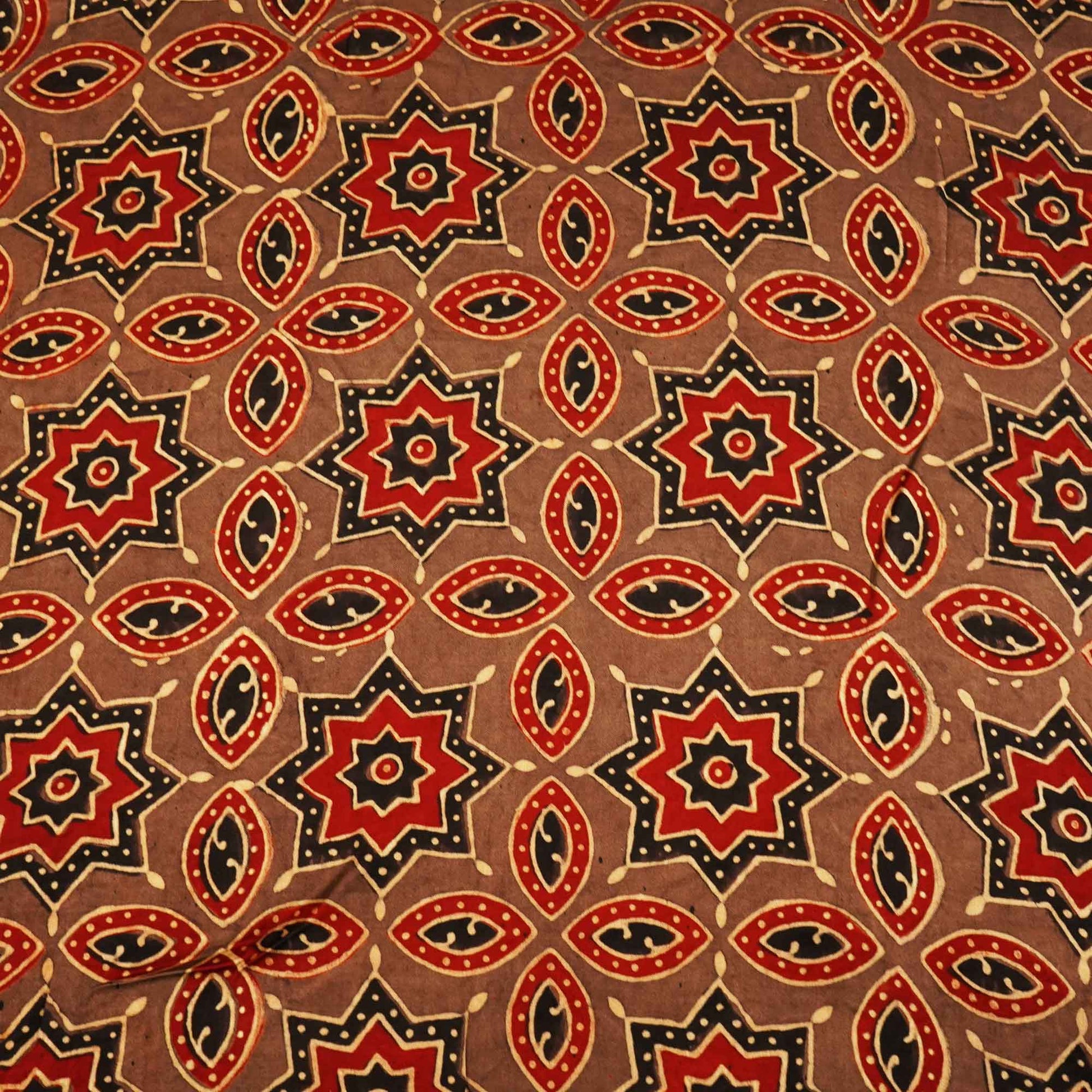 Brown Blue Ajrakh Modal Satin Fabric Modal Ajrakh IA-26898