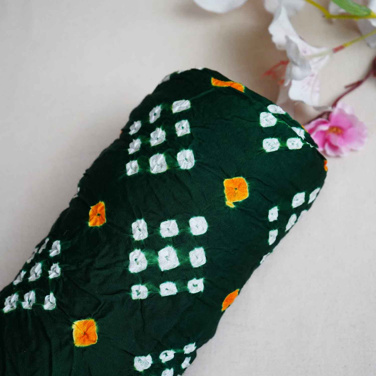 Dark Green Bandhani Print Modal Silk Fabric SC-28269