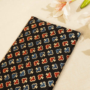 Black Handblock Modal Satin Fabric Modal Ajrakh IA-26901