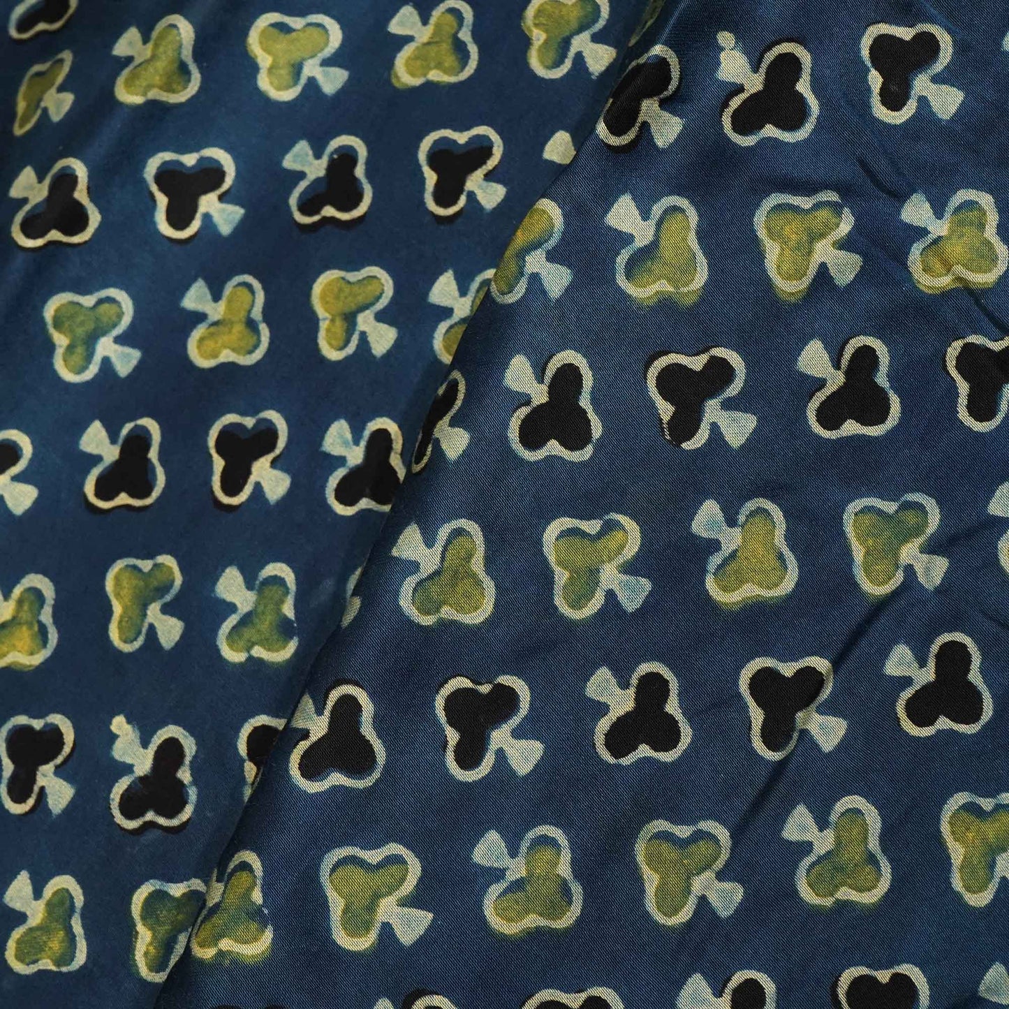 Navy Blue Handblock Modal Satin Fabric Modal Ajrakh IA-26903