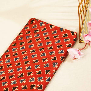 Red Handblock Modal Satin Fabric Modal Ajrakh IA-26904