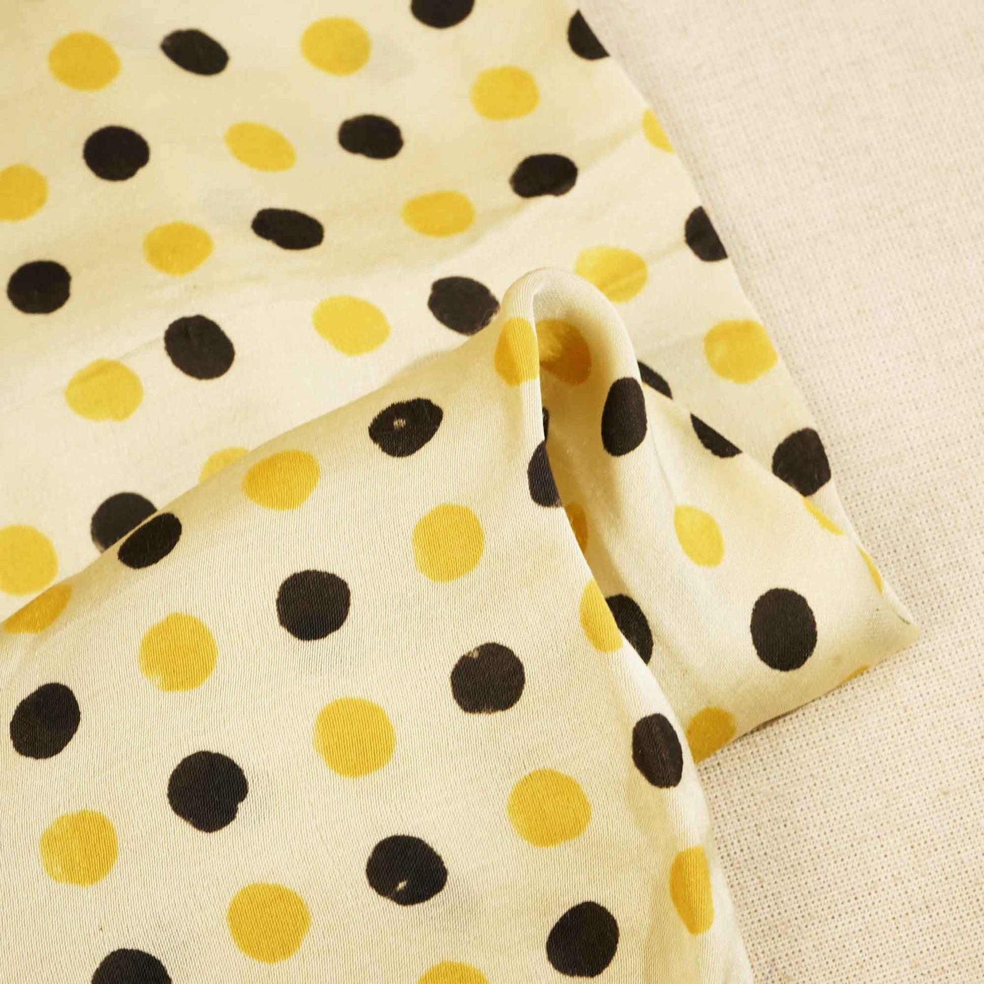 Cream Polka Dot Modal Satin Fabric Modal Ajrakh IA-26906