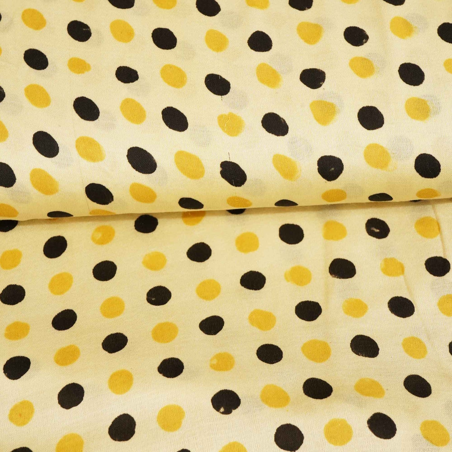 Cream Polka Dot Modal Satin Fabric Modal Ajrakh IA-26906