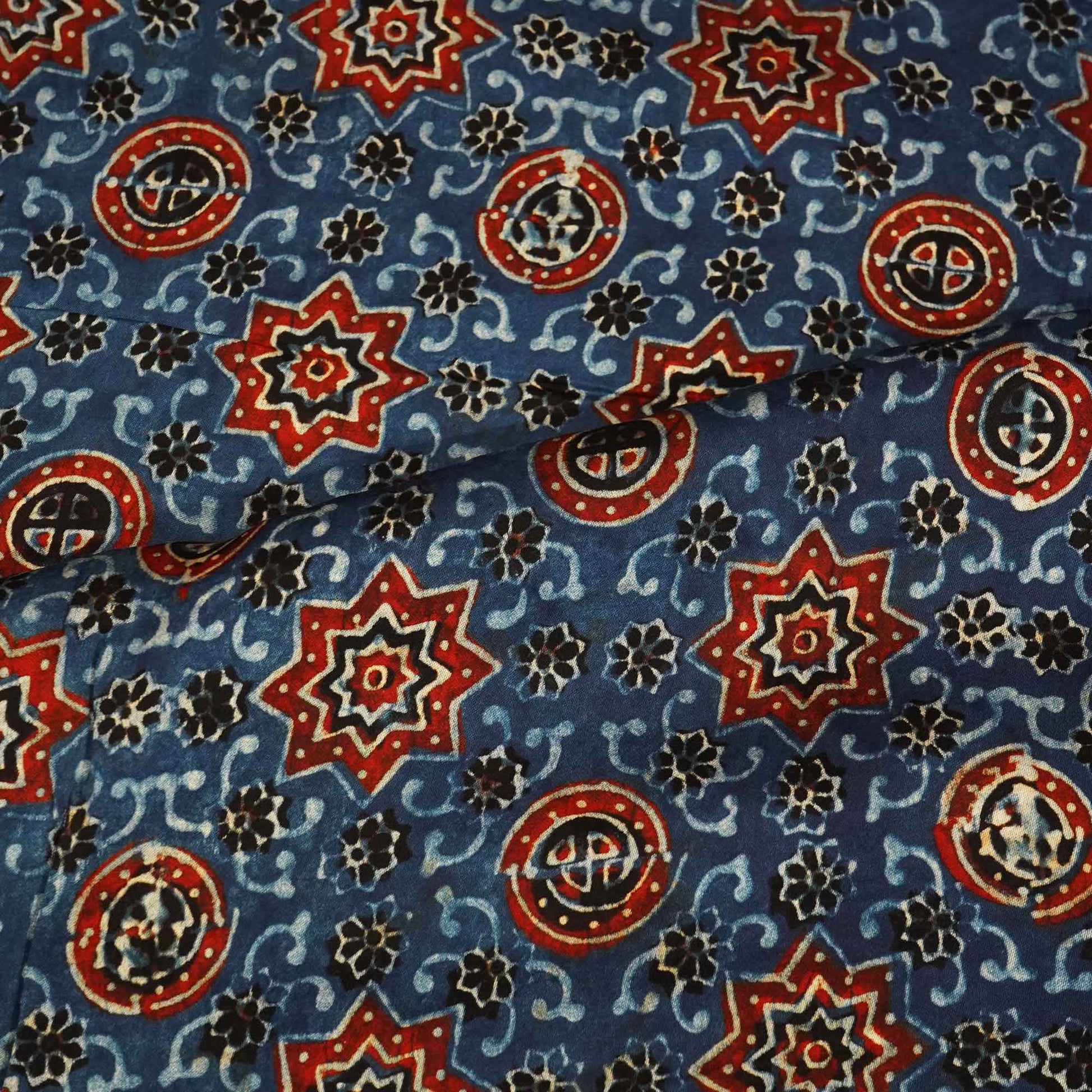 Blue Ajrakh Modal Satin Fabric Modal Ajrakh IA-26909
