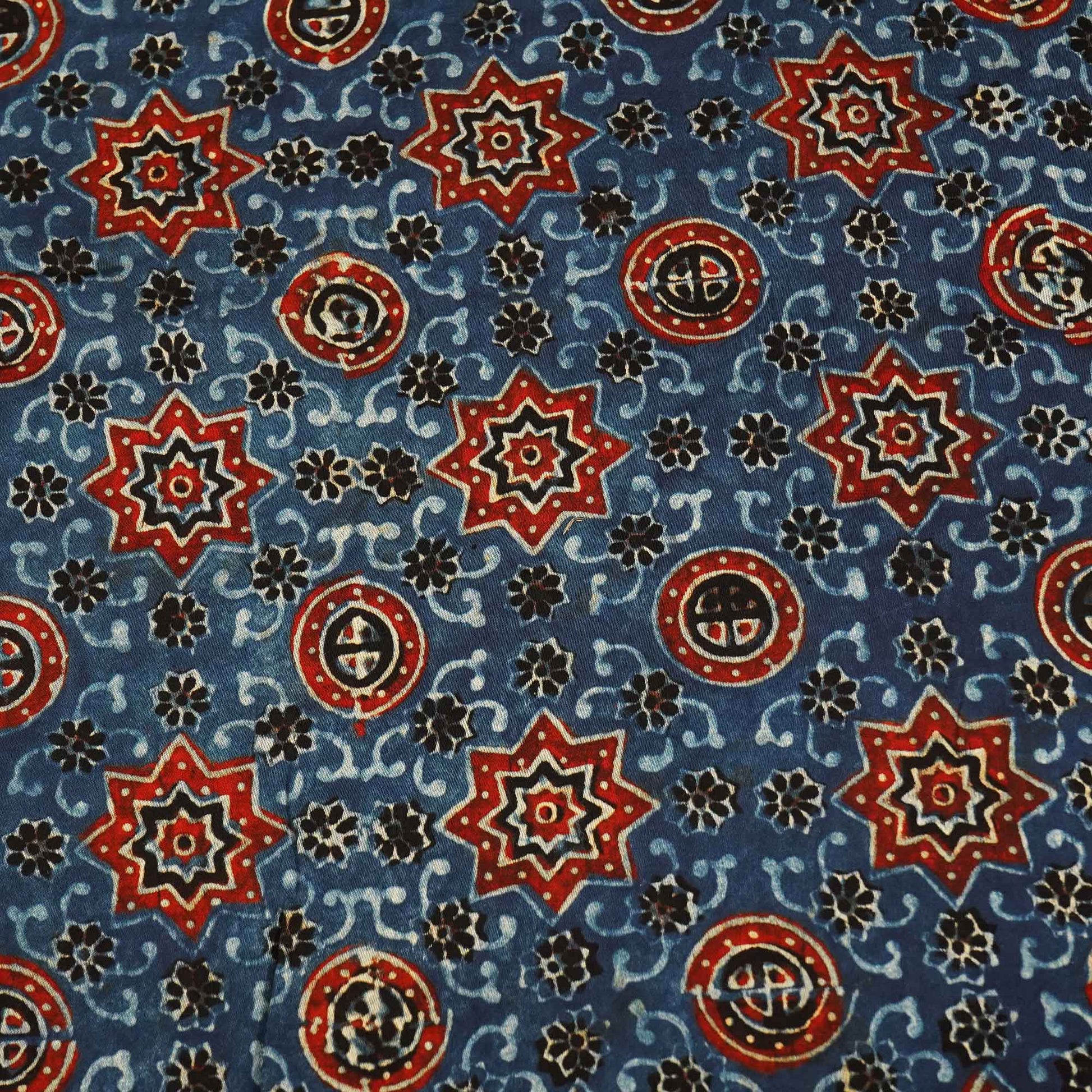 Blue Ajrakh Modal Satin Fabric Modal Ajrakh IA-26909