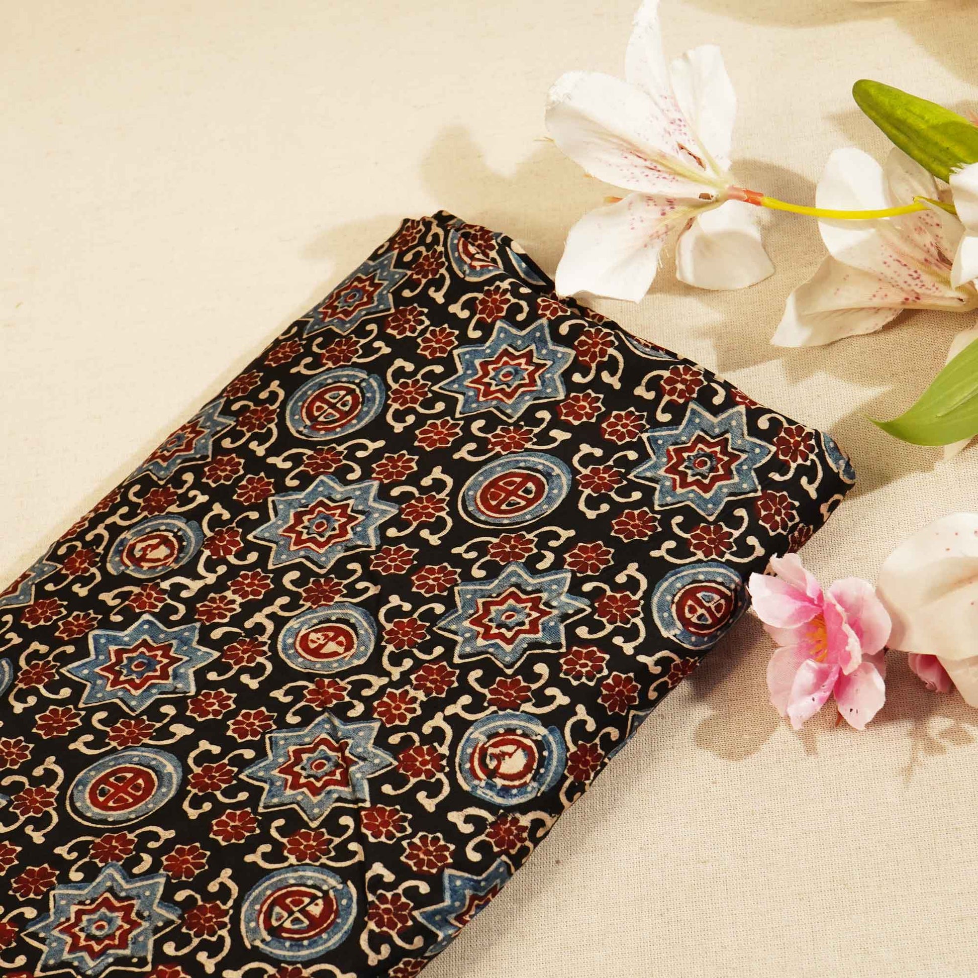 Black Ajrakh Modal Satin Fabric Modal Ajrakh IA-26910