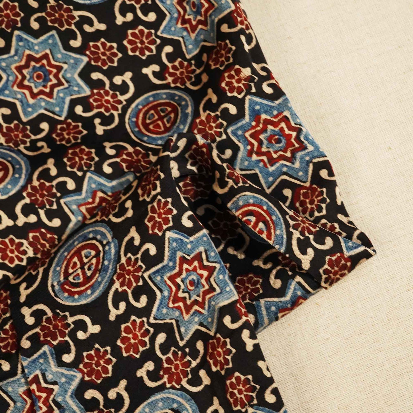 Black Ajrakh Modal Satin Fabric Modal Ajrakh IA-26910