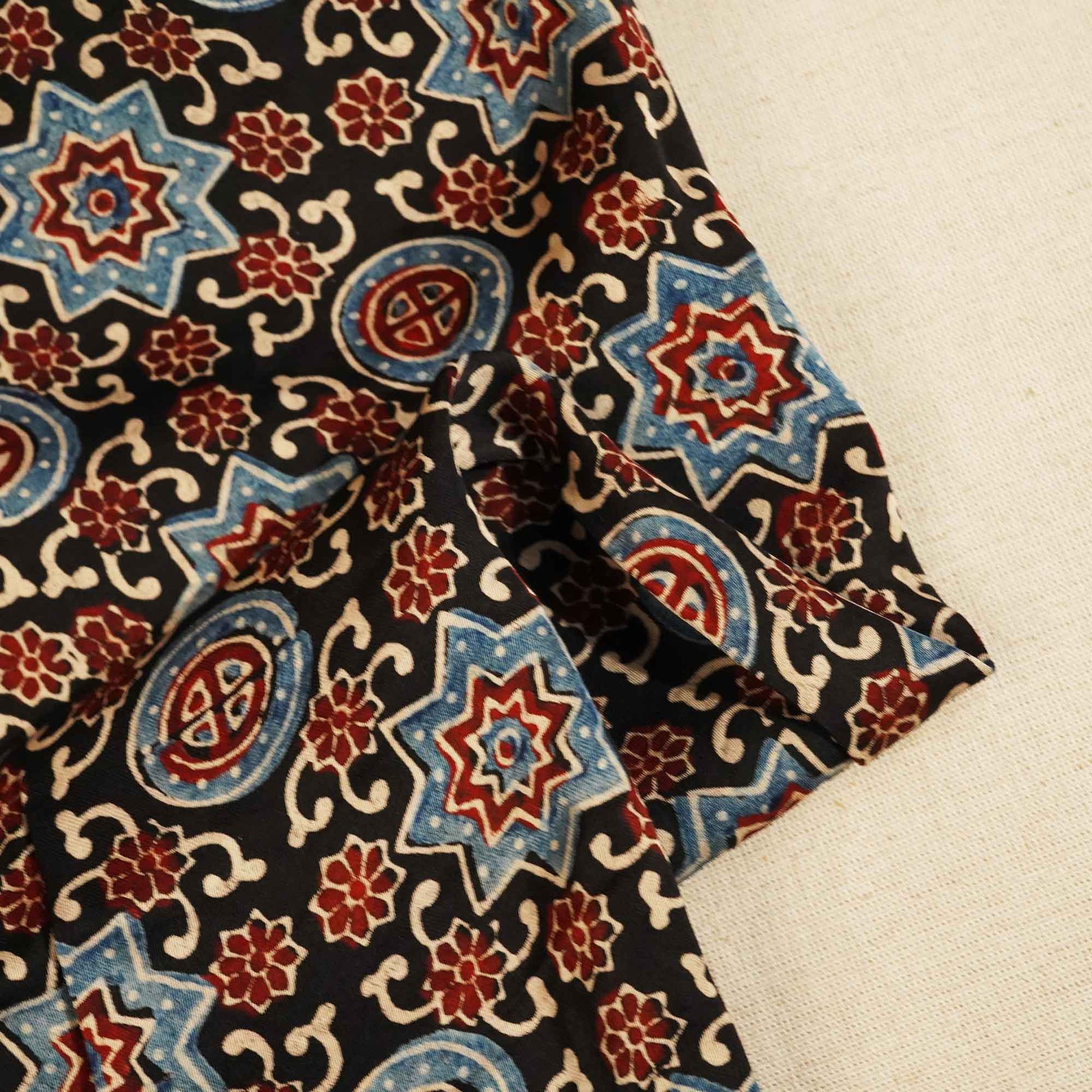 Black Ajrakh Modal Satin Fabric Modal Ajrakh IA-26910