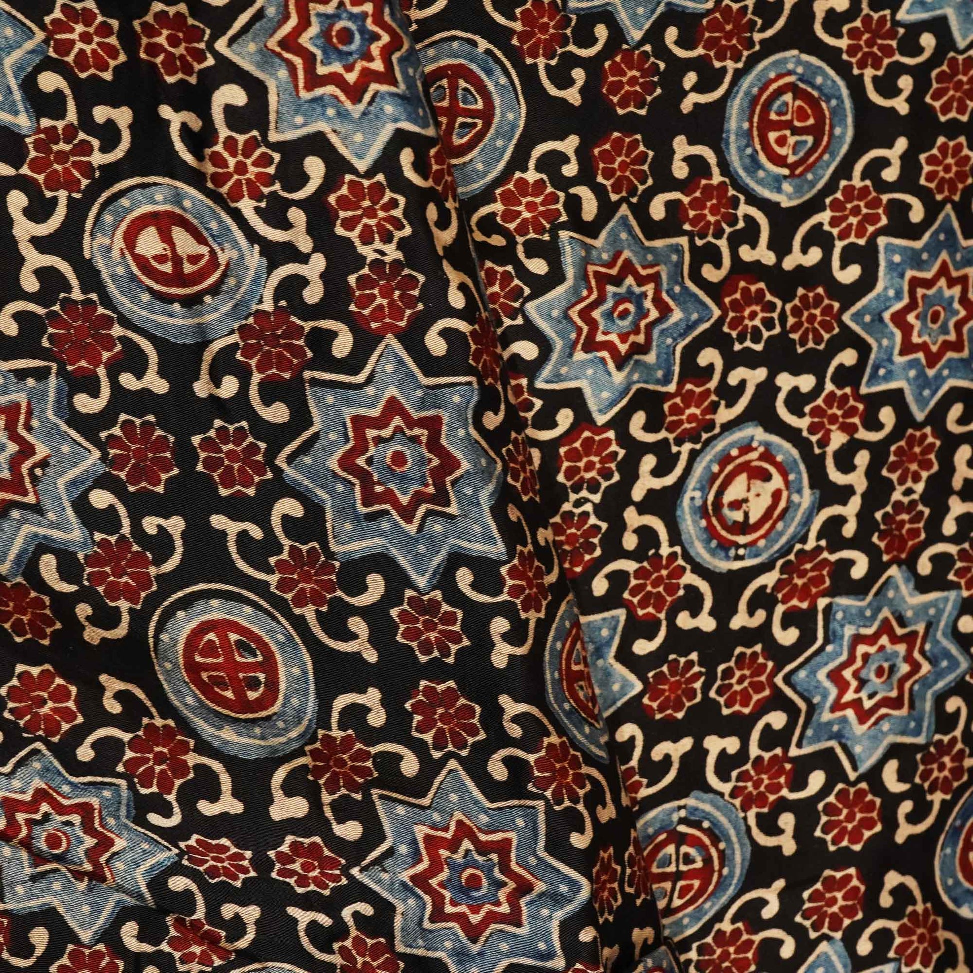 Black Ajrakh Modal Satin Fabric Modal Ajrakh IA-26910