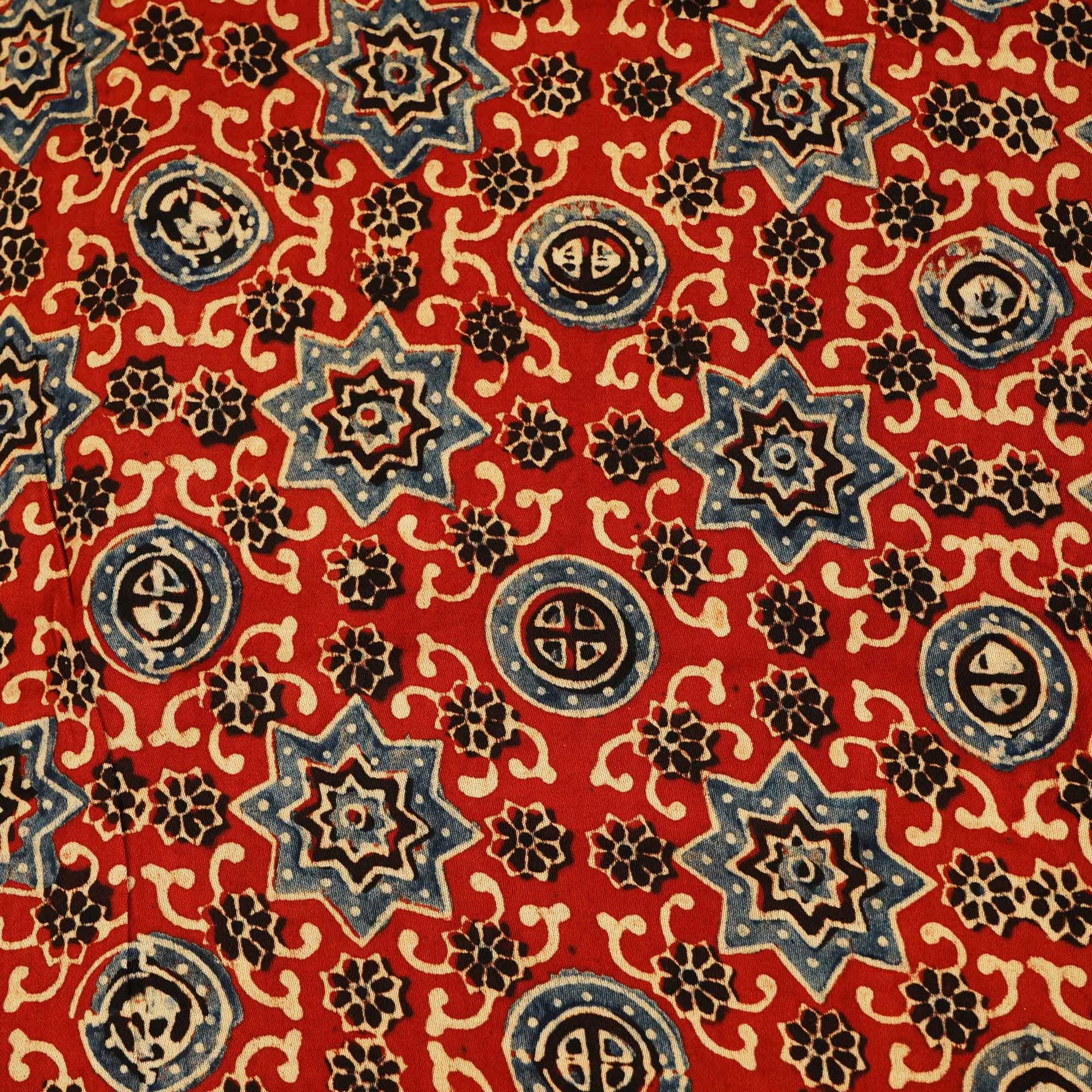 Red Ajrakh Modal Satin Fabric Modal Ajrakh IA-26911
