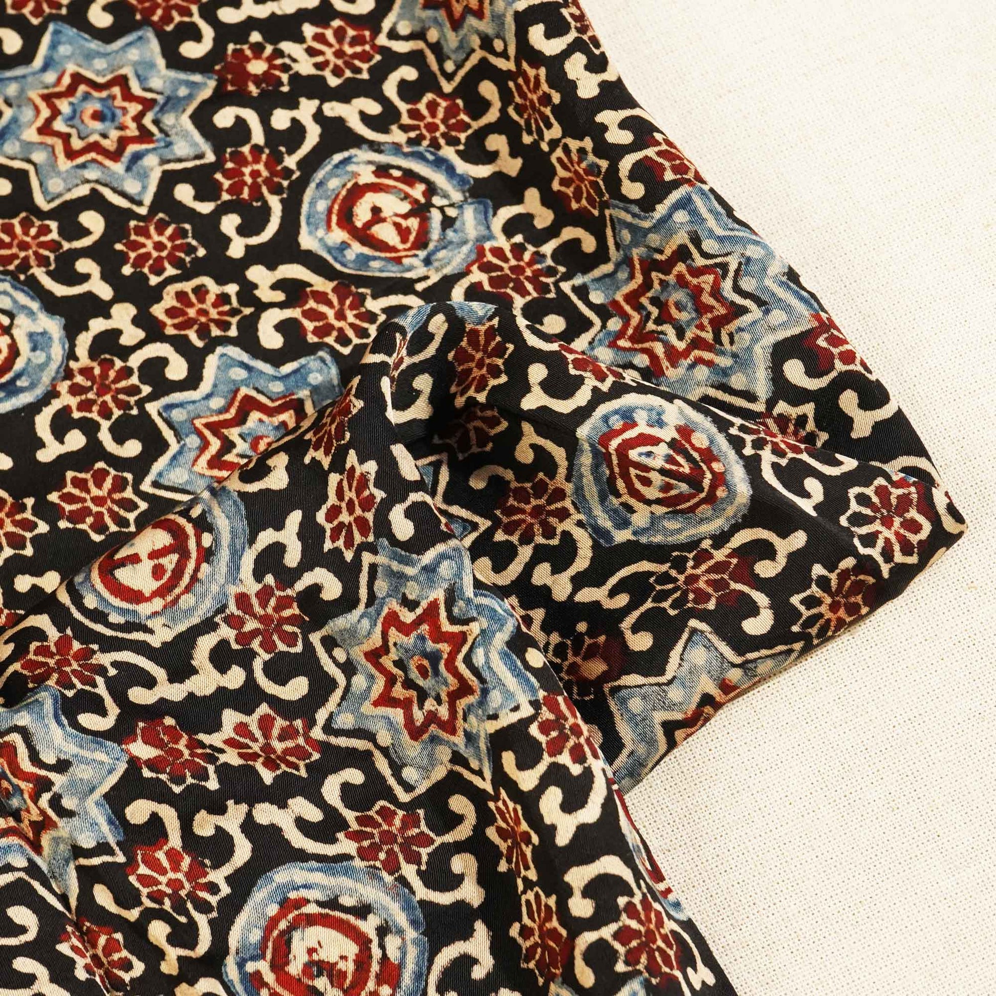 Black Ajrakh Modal Satin Fabric Modal Ajrakh IA-26912