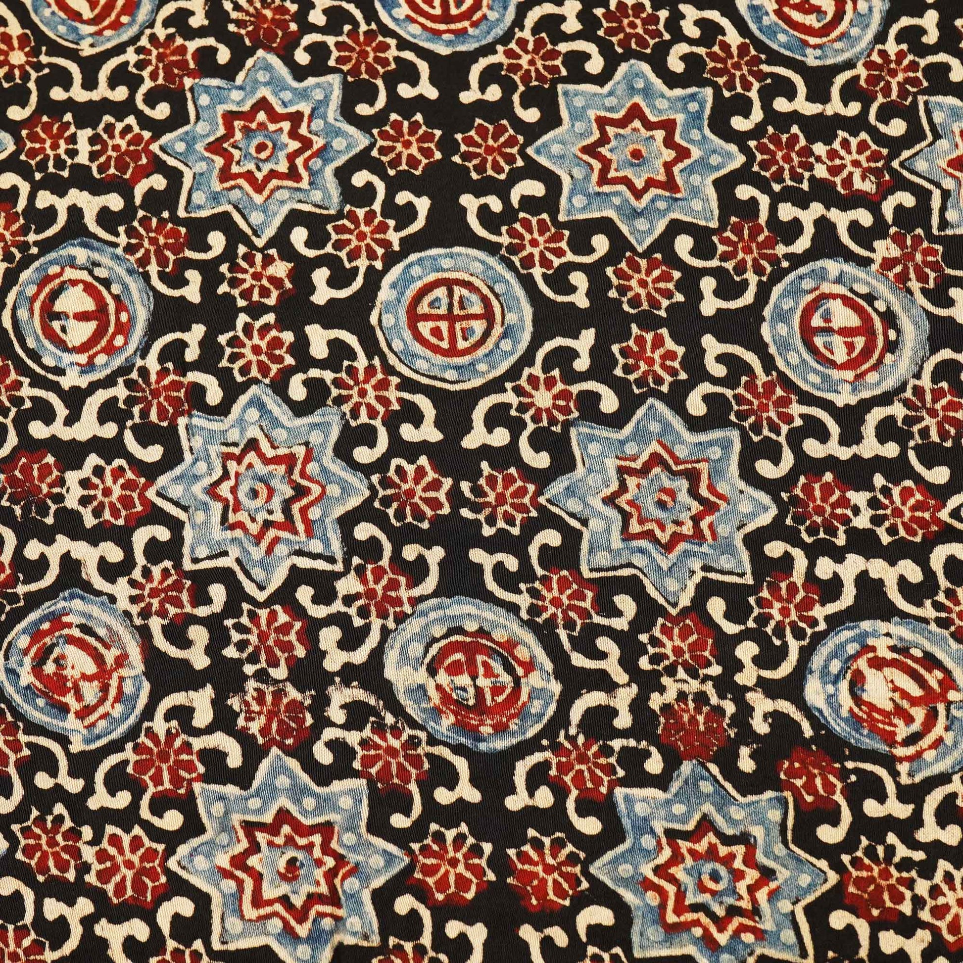 Black Ajrakh Modal Satin Fabric Modal Ajrakh IA-26912