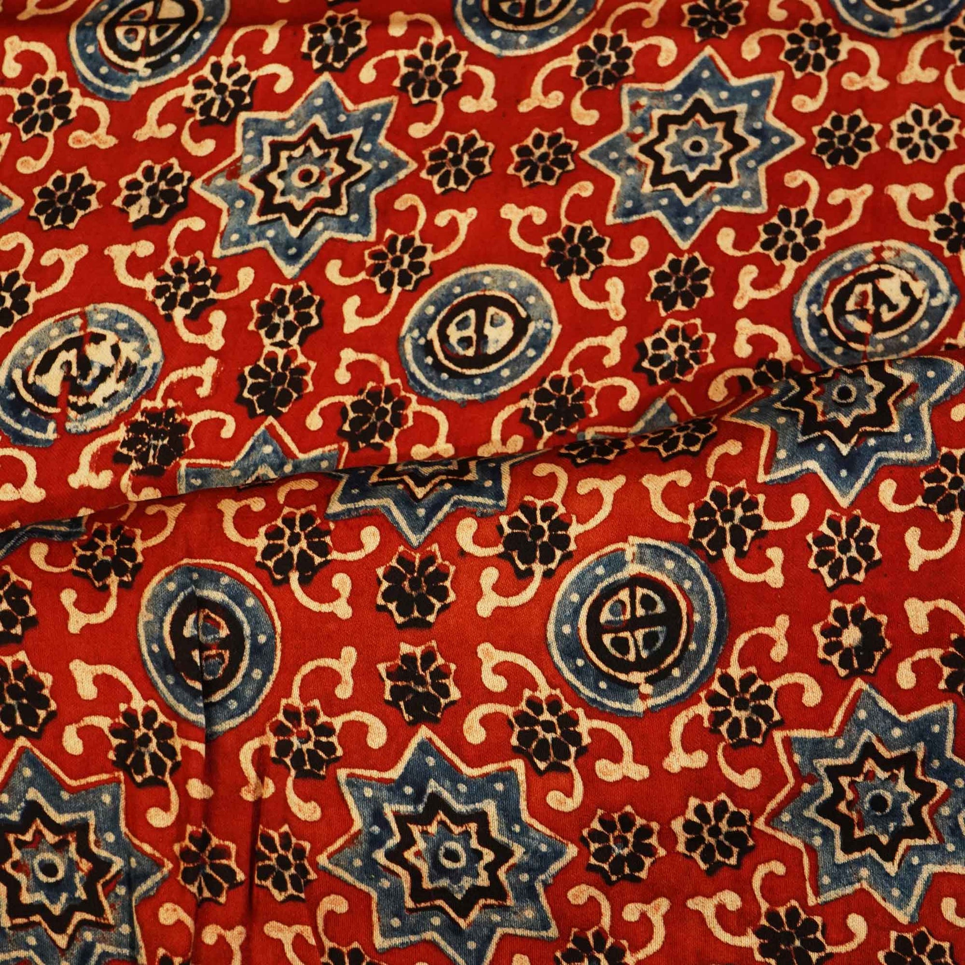 Red Ajrakh Modal Satin Fabric Modal Ajrakh IA-26913