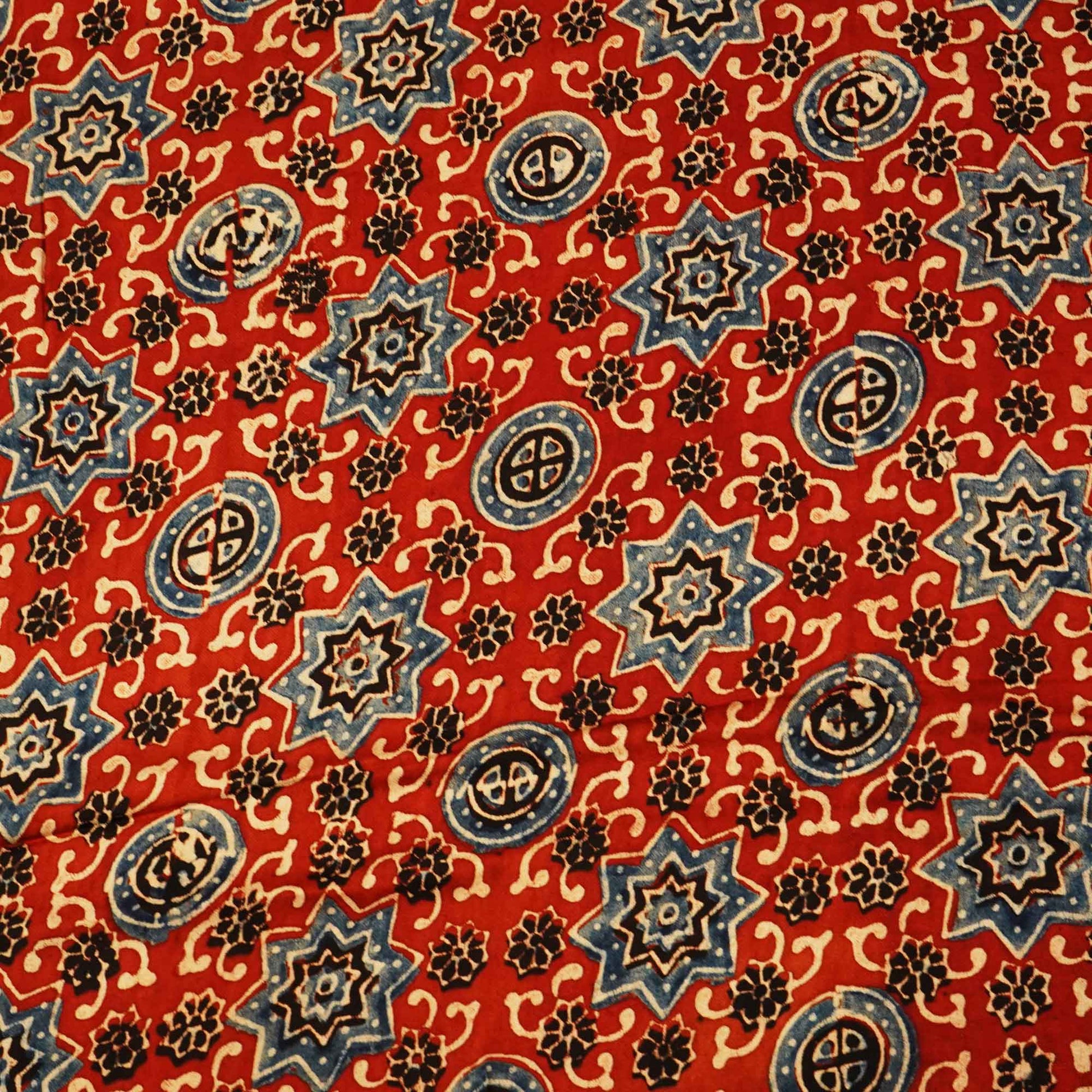 Red Ajrakh Modal Satin Fabric Modal Ajrakh IA-26913