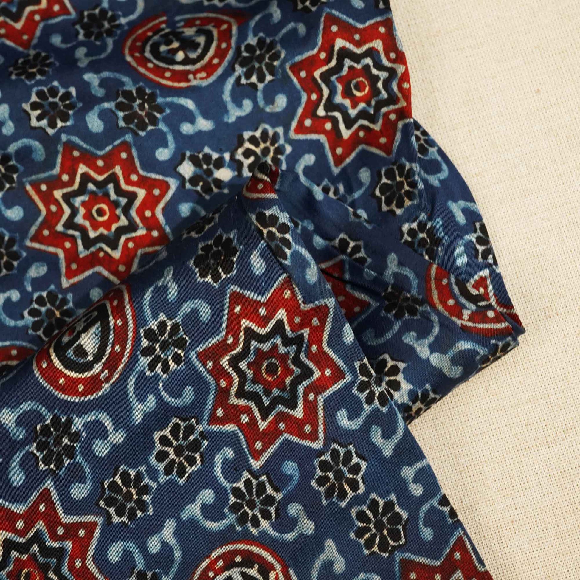 Blue Ajrakh Modal Satin Fabric Modal Ajrakh IA-26914