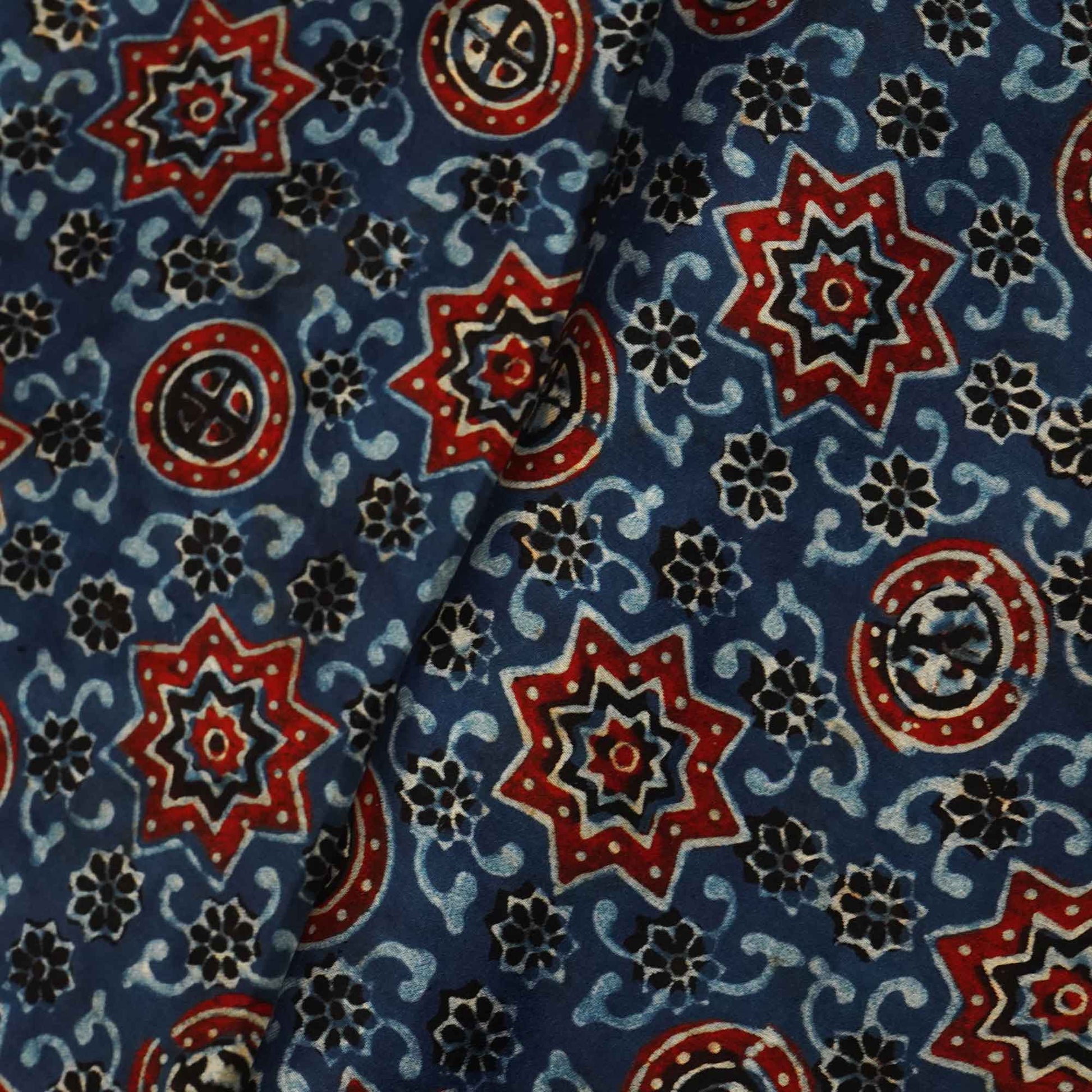 Blue Ajrakh Modal Satin Fabric Modal Ajrakh IA-26914
