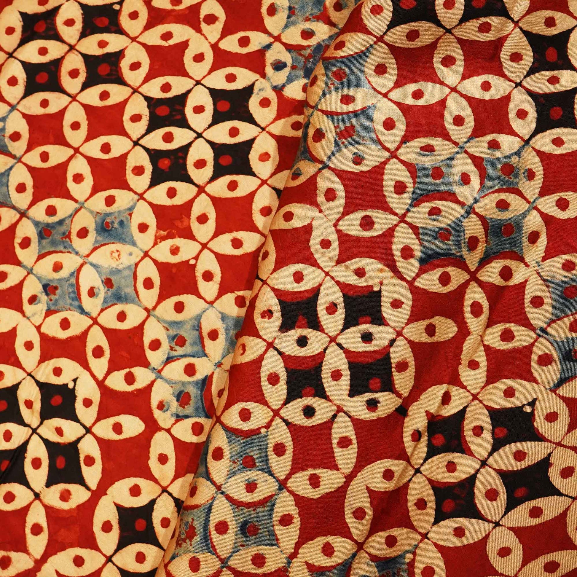 Red Geometrical Ajrakh Modal Satin Fabric Modal Ajrakh IA-26915