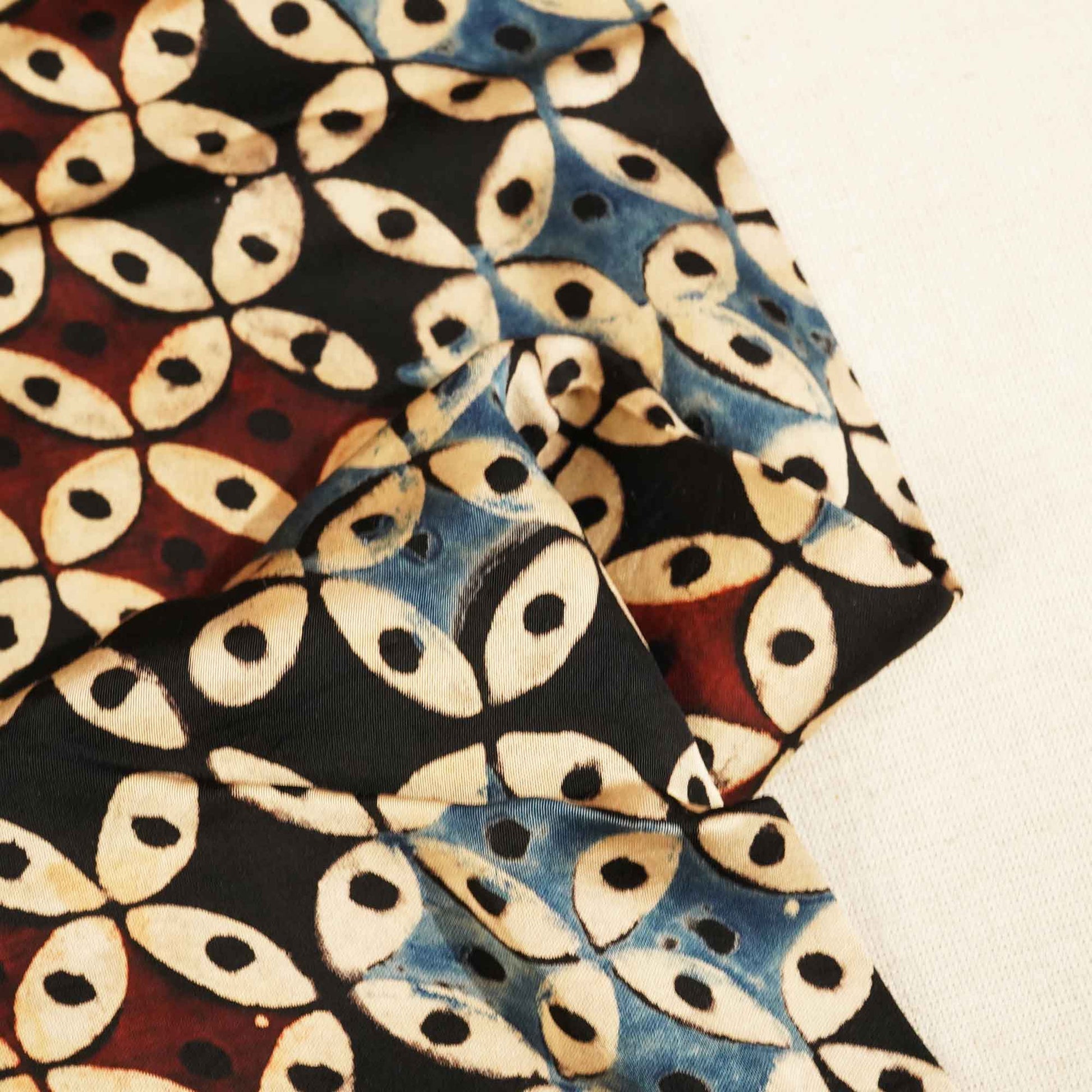 Black Geometrical Ajrakh Modal Satin Fabric Modal Ajrakh IA-26916