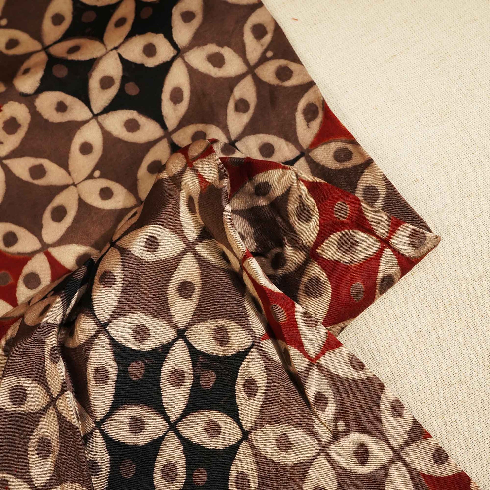 Brown Geometrical Ajrakh Modal Satin Fabric Modal Ajrakh IA-26917