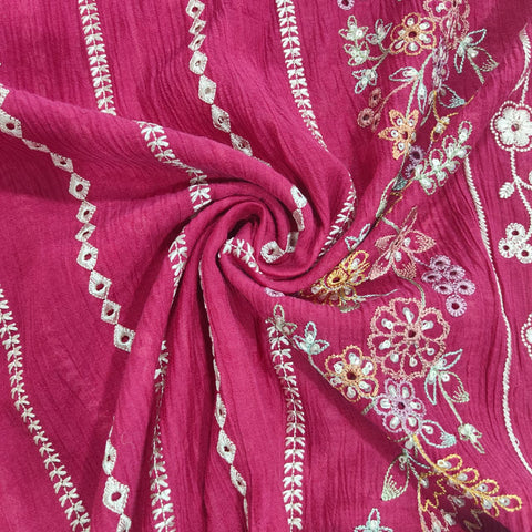 Pink Hakoba Embroidery Crushed Malai Chanderi Fabric GL-26920