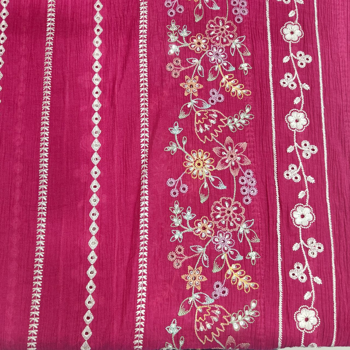 Pink Hakoba Embroidery Crushed Malai Chanderi Fabric GL-26920 - TradeUNO