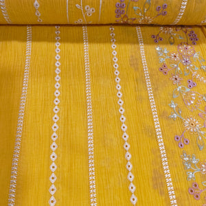 Yellow Hakoba Embroidery Crushed Malai Chanderi Fabric GL-26922 - TradeUNO