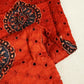Red Ajrakh Shiffli Modal Satin Fabric CA-26931  