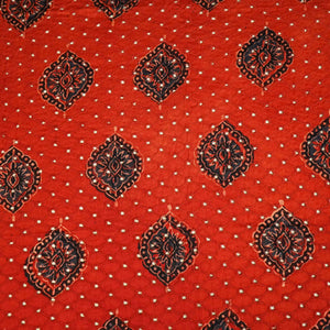 Red Ajrakh Shiffli Modal Satin Fabric CA-26931  