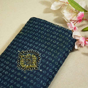 Blue Ajrakh Shiffli Modal Satin Fabric CA-26932  
