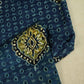 Blue Ajrakh Shiffli Modal Satin Fabric CA-26932  