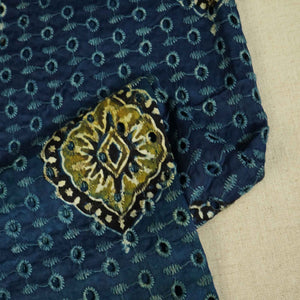 Blue Ajrakh Shiffli Modal Satin Fabric CA-26932  