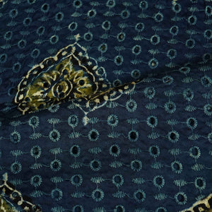 Blue Ajrakh Shiffli Modal Satin Fabric CA-26932  