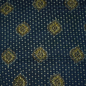 Blue Ajrakh Shiffli Modal Satin Fabric CA-26932  