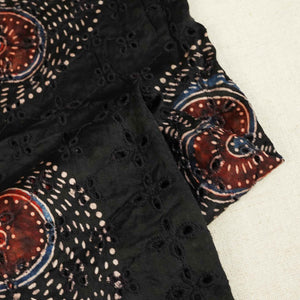 Brown Ajrakh Shiffli Modal Satin Fabric CA-26936  