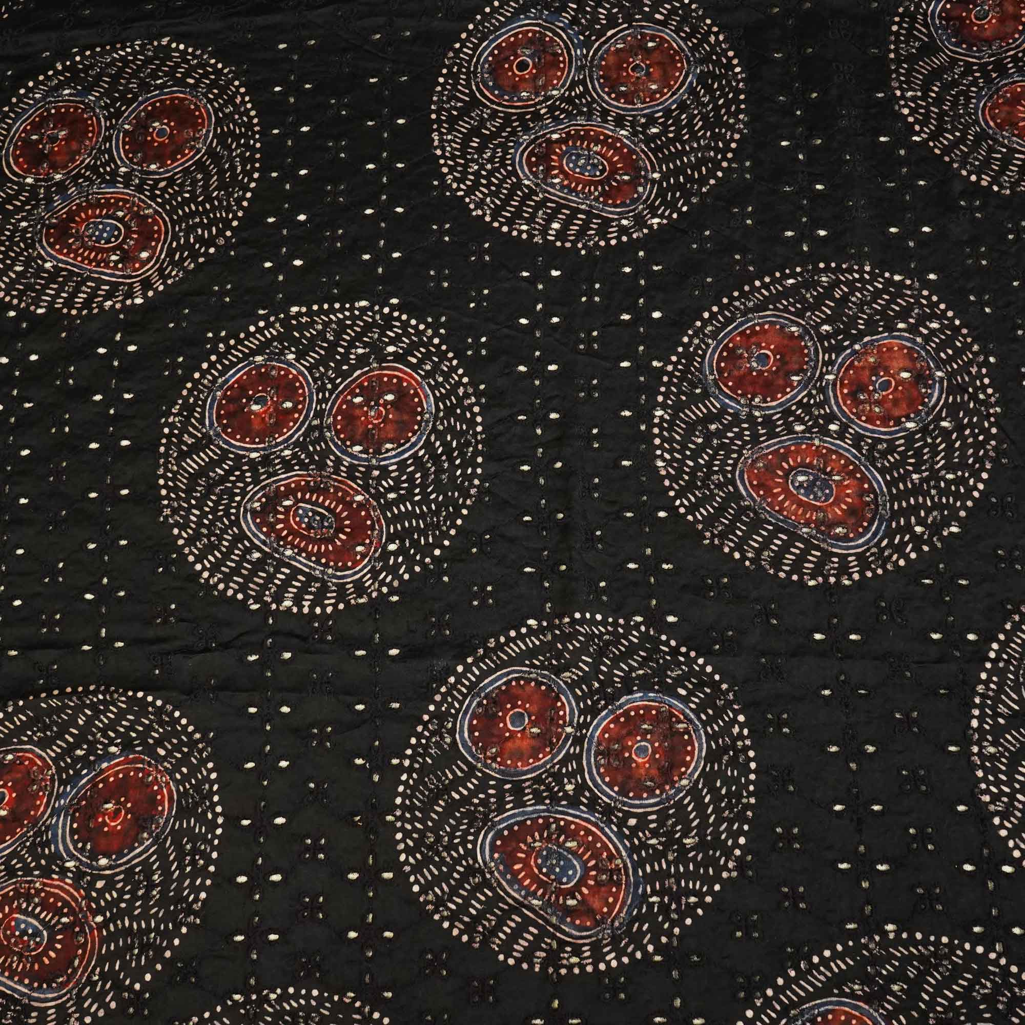 Brown Ajrakh Shiffli Modal Satin Fabric CA-26936  