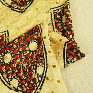Cream Ajrakh Shiffli Modal Satin Fabric CA-26943  