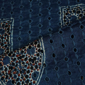 Blue Ajrakh Shiffli Modal Satin Fabric CA-26944  