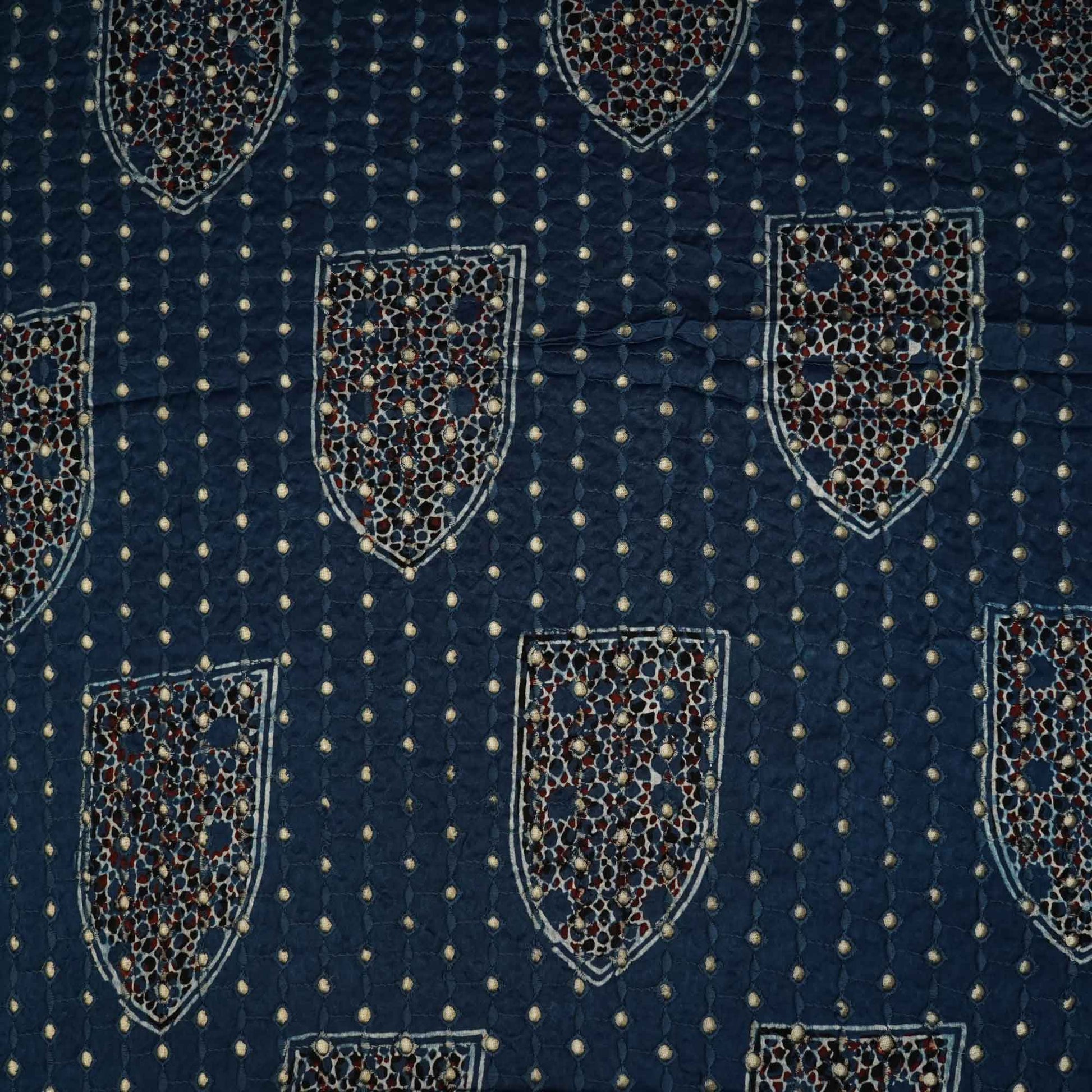 Blue Ajrakh Shiffli Modal Satin Fabric CA-26944  