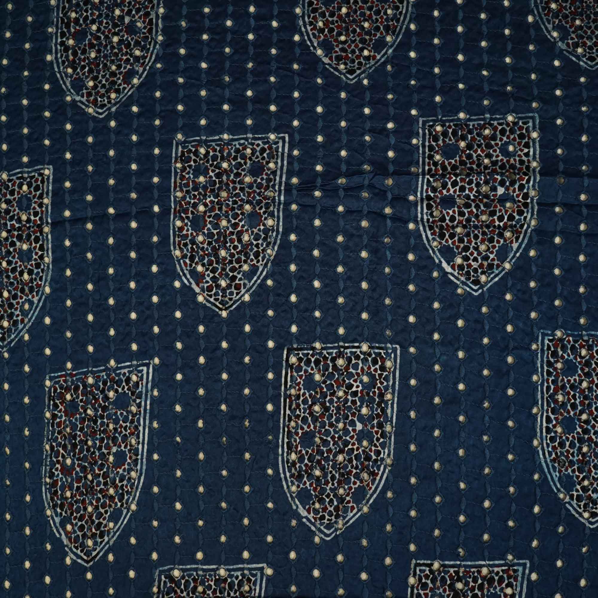 Blue Ajrakh Shiffli Modal Satin Fabric CA-26944  